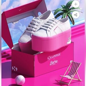 BARBIE x SUPERGA 2802 BARBIE RAINBOW WHITE FUCHSIA *new with movie box